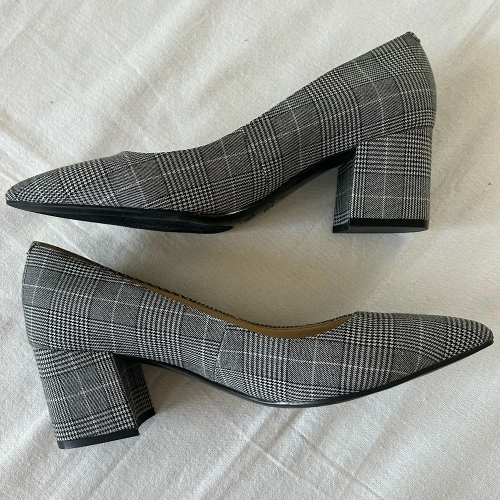 Nine West Black and White Plaid Block Heel Pumps